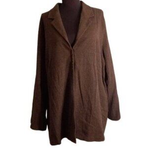 J Jill 20W Blazer Jacket Lined Snap Closure Wool Blend Oversized Brown Heather